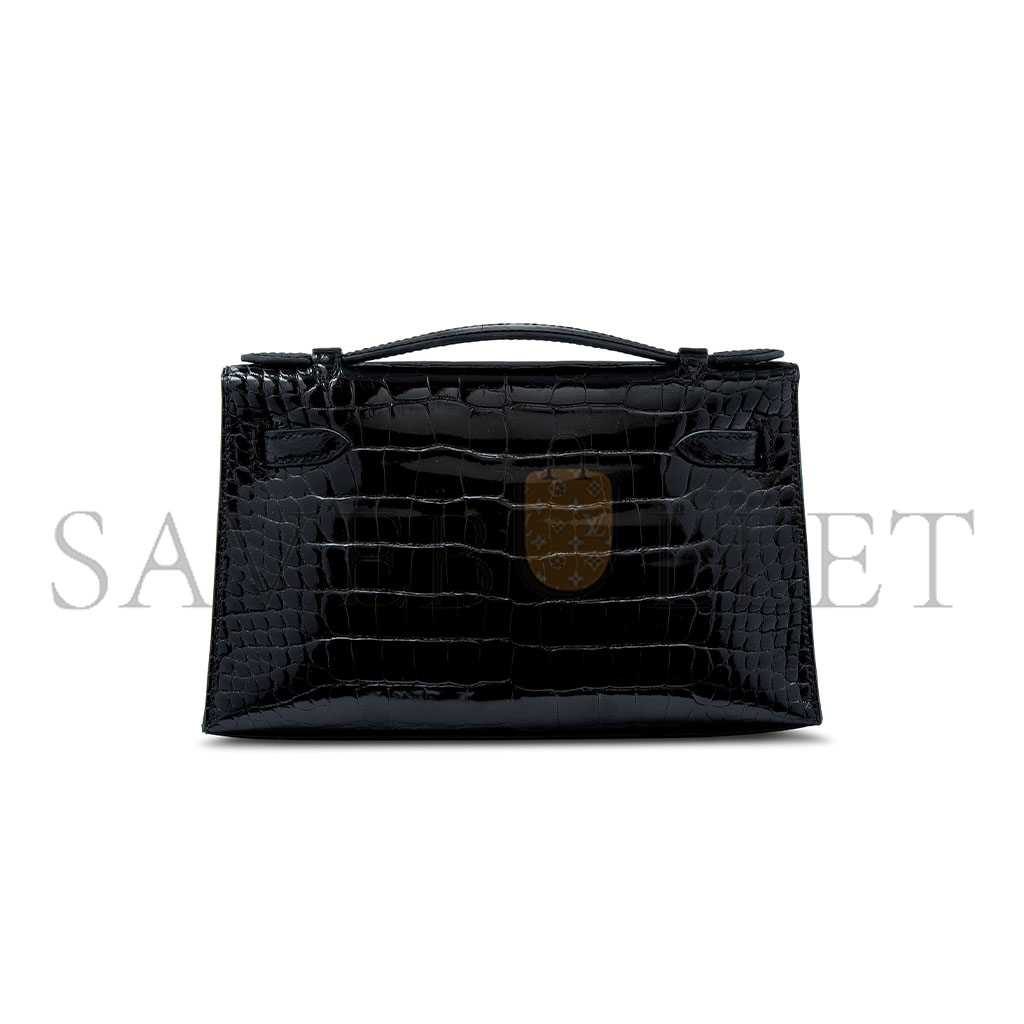 H**mes MASTER BLACK ALLIGATOR KELLY POCHETTE WITH PALLADIUM HARDWARE (22*14*7cm)